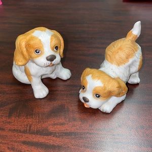 HOMCO Spaniel Dog Puppy Figurines #1407 Set of 2 Brown & White Bisque Porcelain